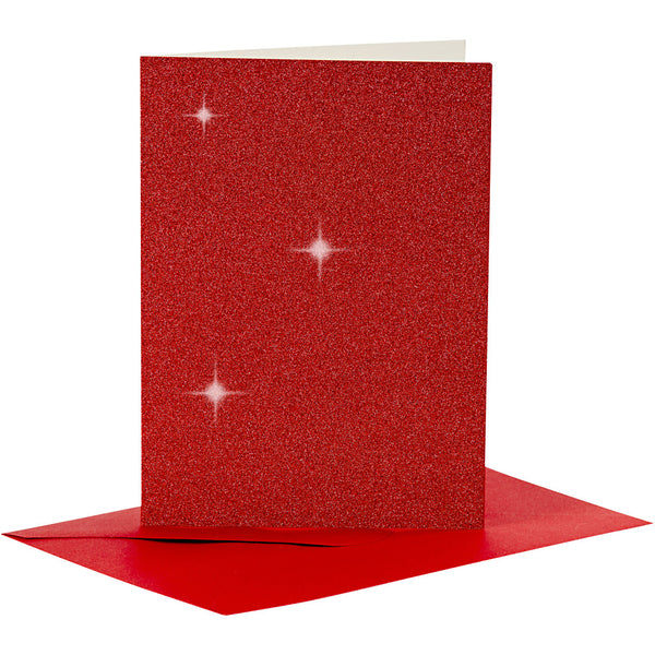 4 Pack Cards & Envelopes - Glitter Red