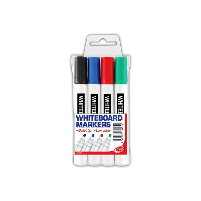 4 Mixed coloured Pack Whiteboard Pens - Bullet Tip